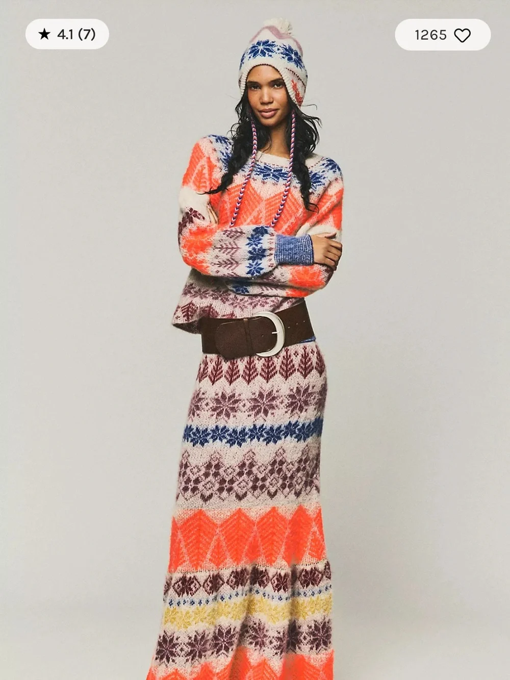Free people winter whimsey knit top and maxi Skirt - Coral, Blue & Cream